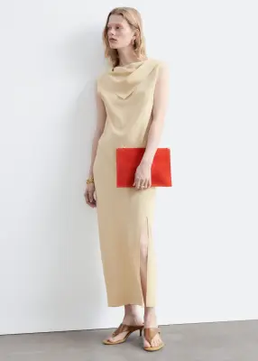 Scarf-Detail Midi Dress - Beige clair — photo 3