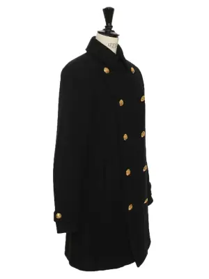 Manteau caban en laine épaisse noire boutons laitons dorés gravés Prix boutique €3400 Taille XS — photo 5