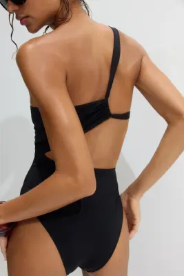 Maillot de bain asymétrique avec découpe - Noir — photo 1