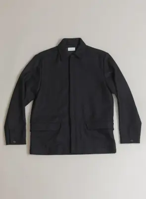 Jacket with Zipped Flap Pockets in Navy Blue Wool & Cashmere