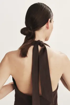Robe dos nu en lin - Marron foncé — photo 1