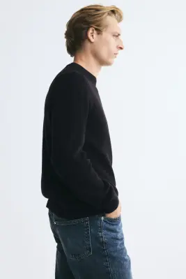 Pull Regular Fit en maille de coton côtelée - Noir — photo 3