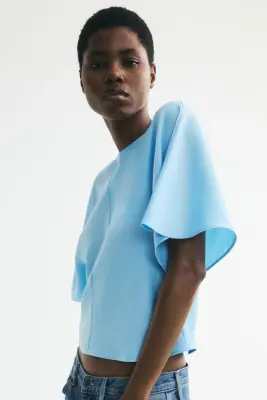 Blouse en satin avec manches papillon - Turquoise clair — photo 4
