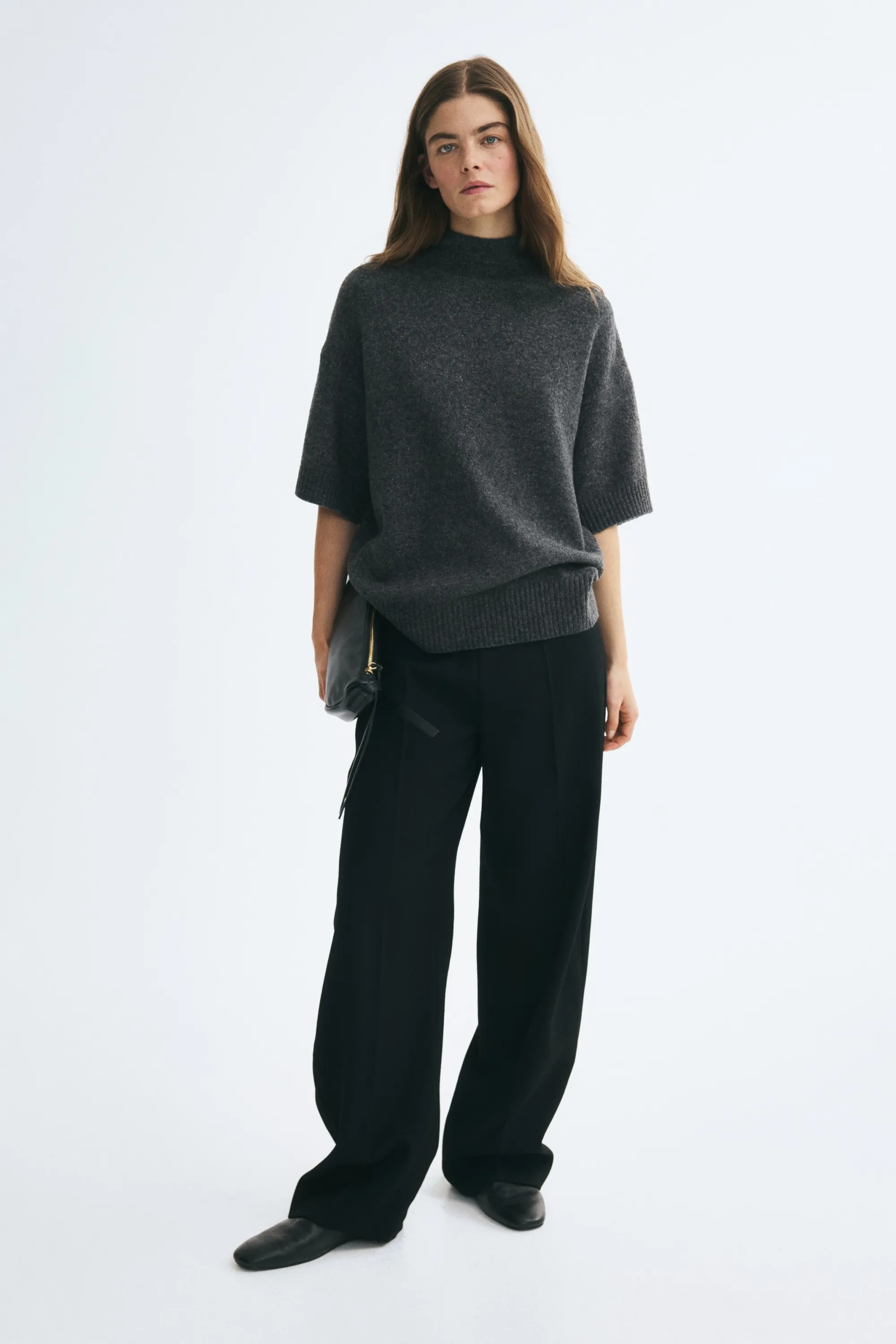 Pull oversize avec col cheminée - Gris foncé chiné