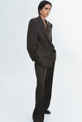 Blazer en laine à fermeture croisée - Taupe foncé — photo 3