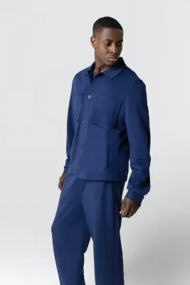 Veste Bleue Col Veste Manches Longues en Lyocel, Tencel / Coton Organique — photo 3