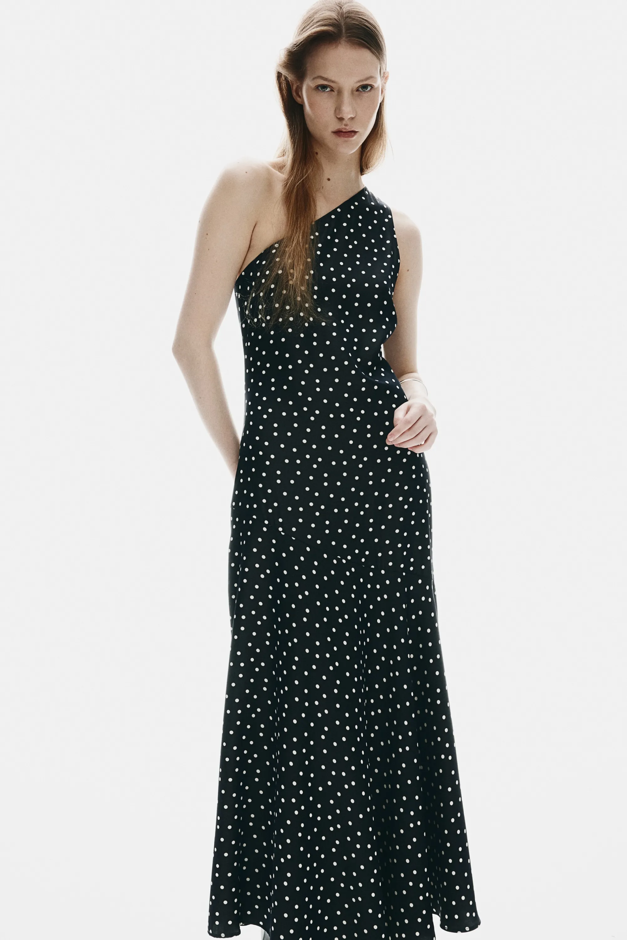 Robe à écharpe en satin - Noir/pois