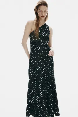 Robe à écharpe en satin - Noir/pois — photo 1