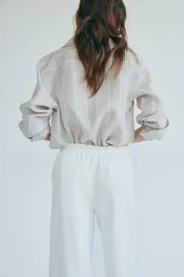 Wide paper bag trousers - Crème — photo 3