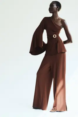 Top asymétrique à effet drapé - Marron foncé — photo 1