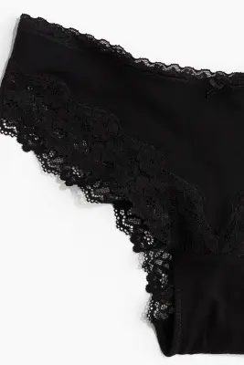 Lot de 3 shortys en coton et dentelle - Noir — photo 5