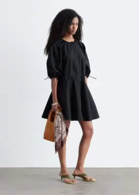 Robe courte à manches ballon - Noir — photo 4