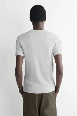 T-SHIRT SLIM EN COTON CÔTELÉ - GRIS CLAIR — photo 4