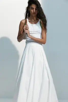 Jupe plissée en coton - Blanc — photo 2