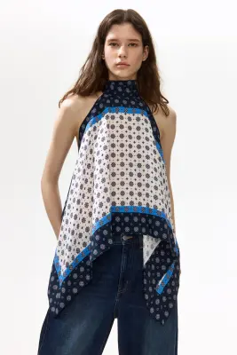 Top dos nu en satin - Blanc/motif — photo 2