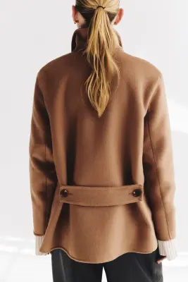 Manteau fait main en laine mélangée - Beige foncé — photo 4