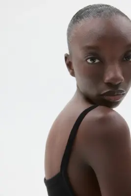 Top à bretelles fines en coton côtelé - Noir — photo 3