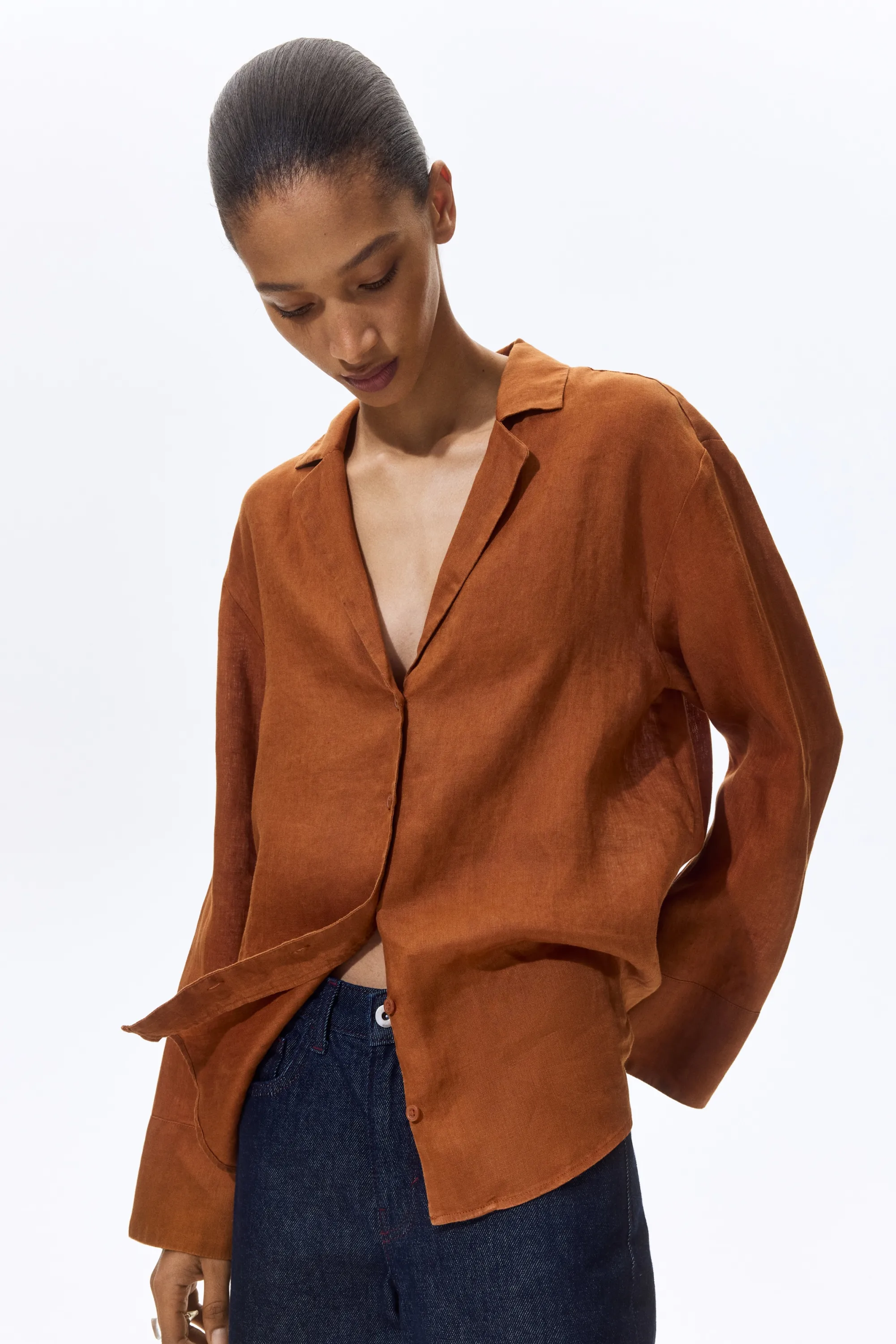 Chemise oversize en lin - Orange foncé