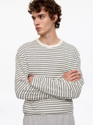 T-shirt décontracté à manches longues - Blanc cassé/Noir/Prune — photo 3