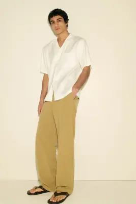 Chemise Easy-care Regular Fit en lin mélangé - Crème — photo 3
