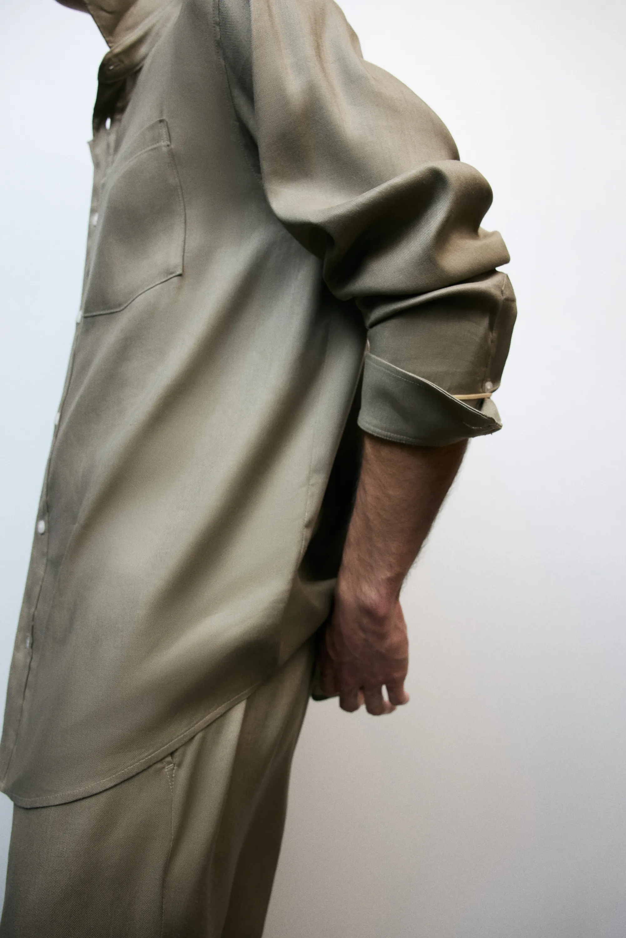 Chemise Easy-care Regular Fit en lin mélangé - Vert kaki