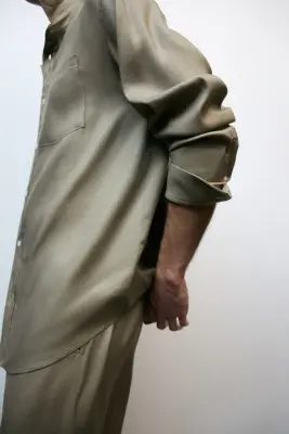 Chemise Easy-care Regular Fit en lin mélangé - Vert kaki — photo 1
