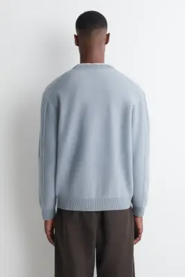 PULL À COL ROND EN LAINE MÉRINOS BOUILLIE - BLEU — photo 3