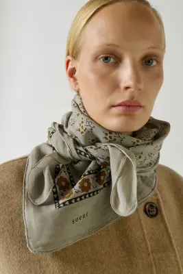 FOULARD CLASSIQUE COTON MARRON/GRIS — photo 2