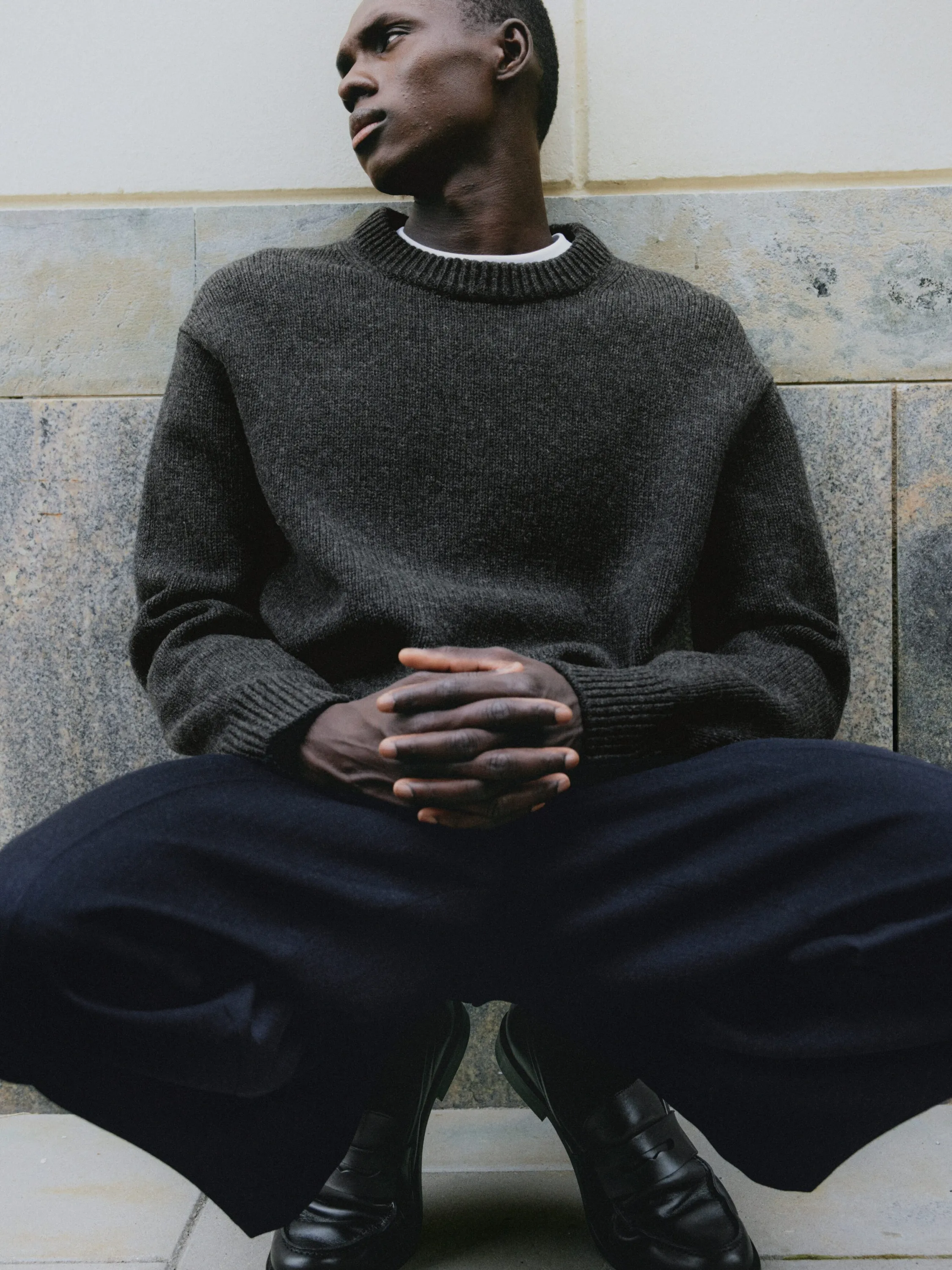 Pull en maille de laine épaisse - Charbon chiné