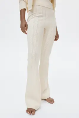 Pantalon en pointelle de viscose mélangée - Beige clair — photo 2