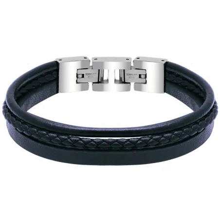 ROCHET - Bracelet STANFORD cuir Marine et fermoir Acier poli 21cm HB7606A