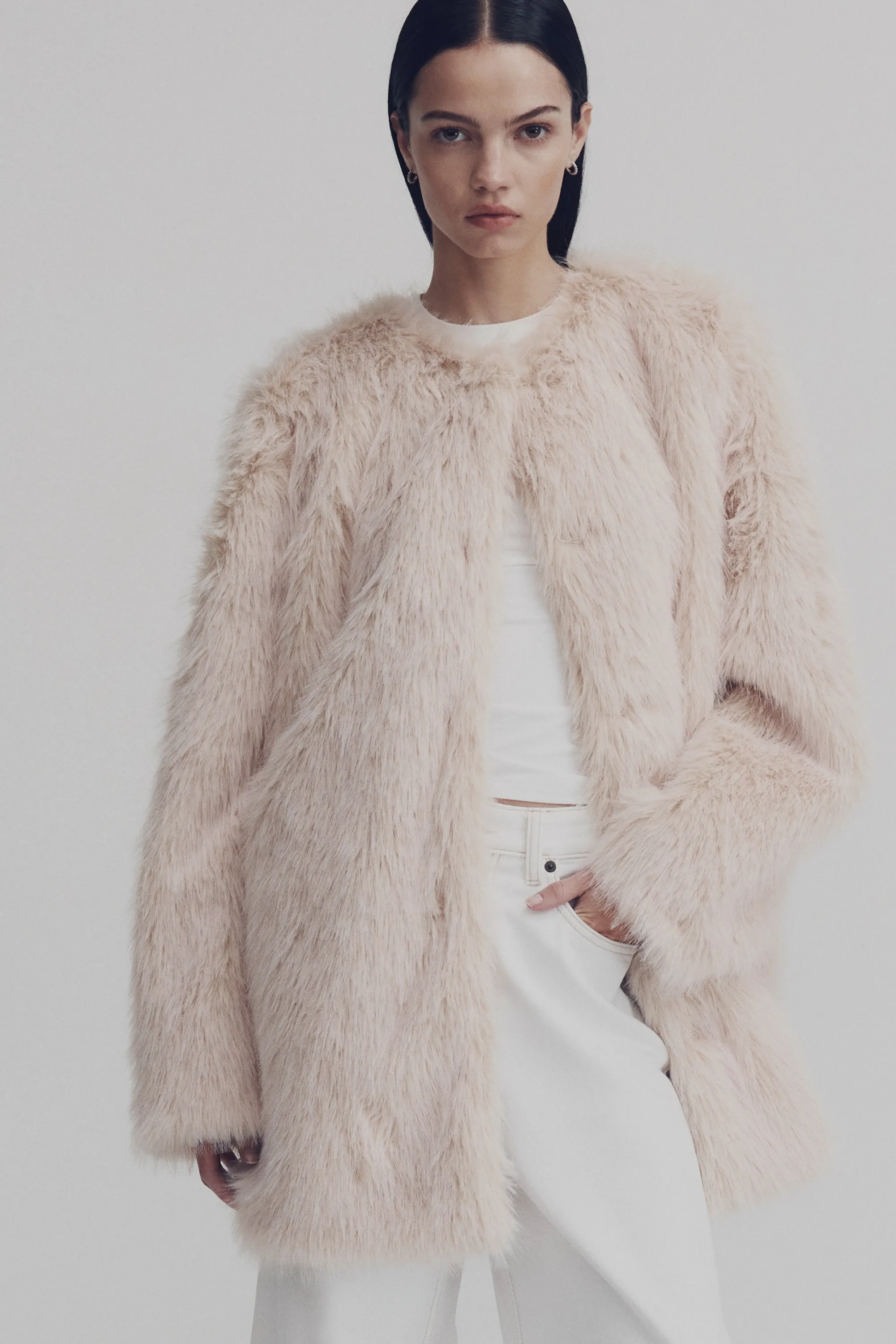 Manteau duveteux - Beige clair