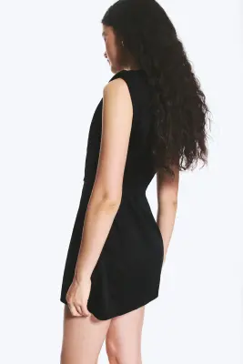 Mini-robe en sergé sans manches - Noir — photo 2