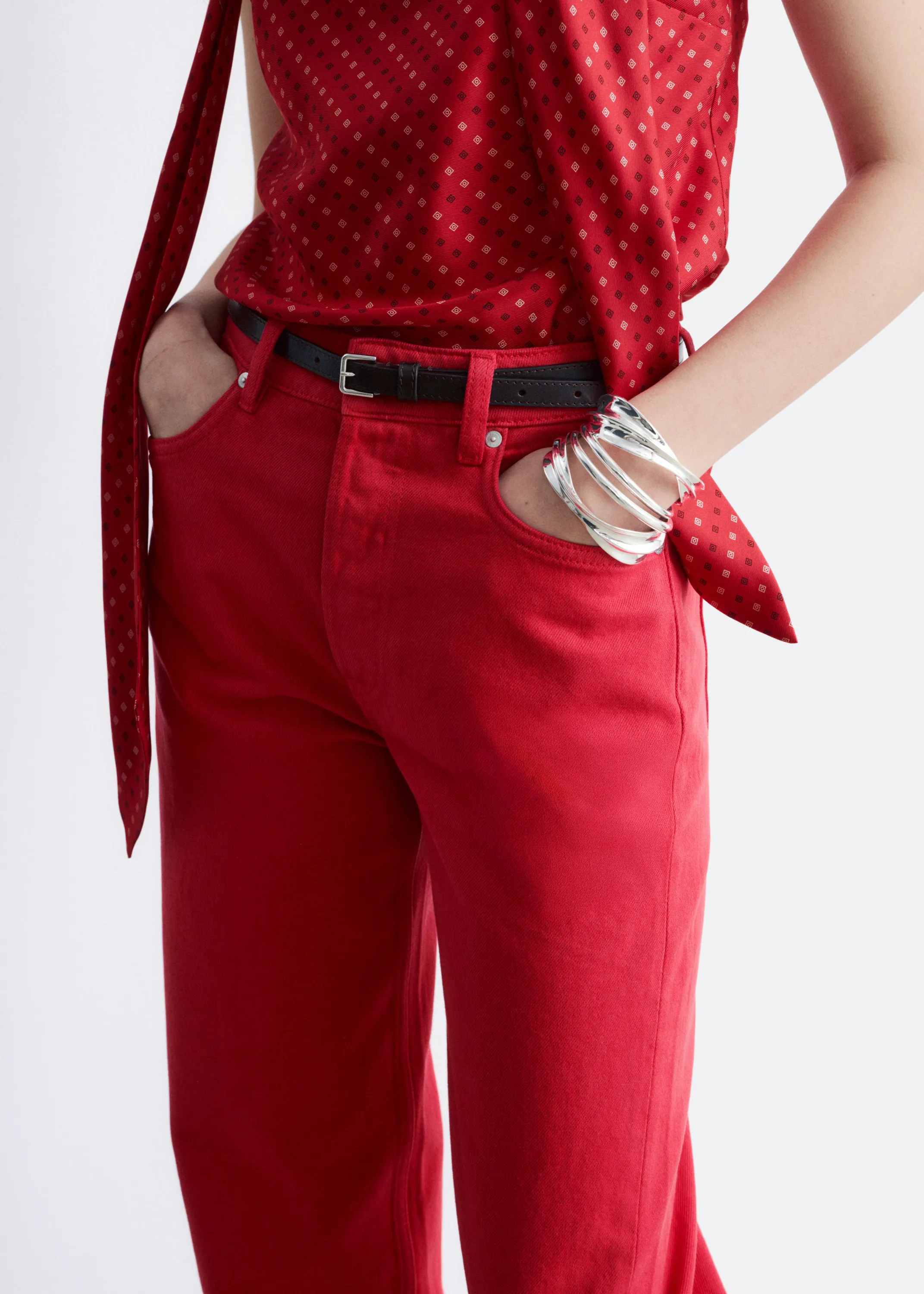 Jean fuselé à taille haute - Rouge vif