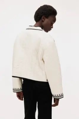 Veste en coton avec broderies - Crème — photo 2