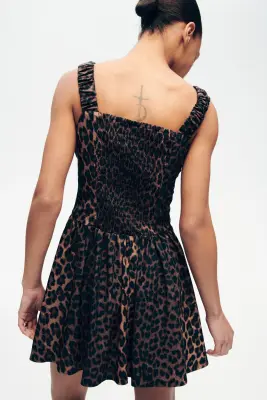 Robe imprimée avec jupe évasée - Marron foncé/imprimé léopard — photo 4