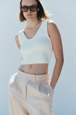 Pantalon droit avec ceinture - Beige clair — photo 1
