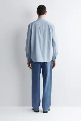 CHEMISE DÉCONTRACTÉE EN POPELINE DE COTON PIMA - BLEU — photo 4