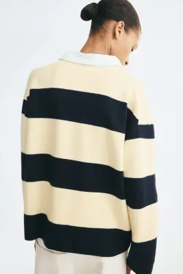 Pull avec col - Jaune clair/rayures noires — photo 3