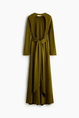 Robe avec dos ouvert et détail à nouer - Olive doré — photo 5