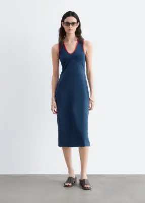 Robe midi à encolure en U - Bleu foncé/Rouge — photo 2