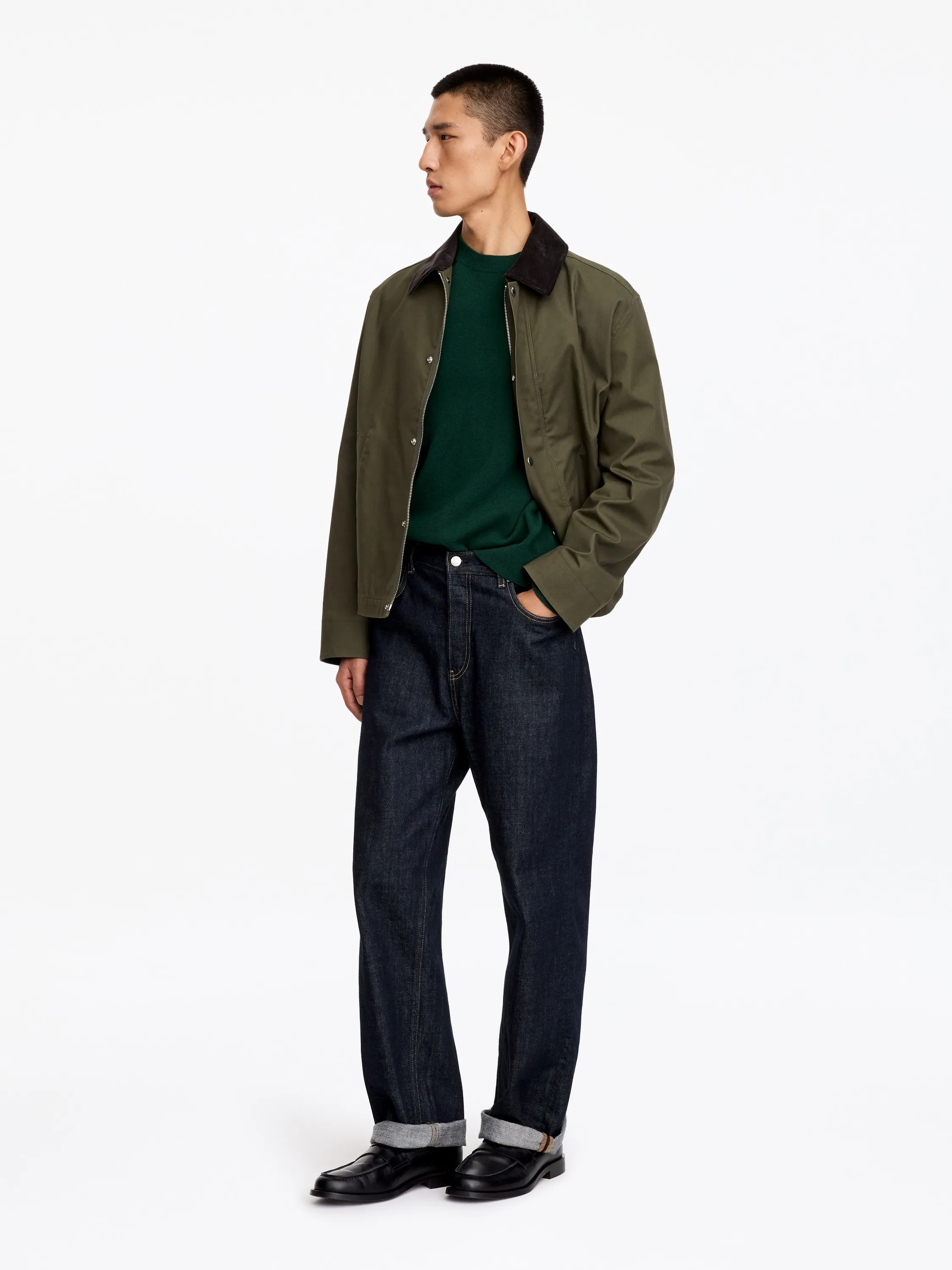 Pull en maille fine en laine - Vert foncé