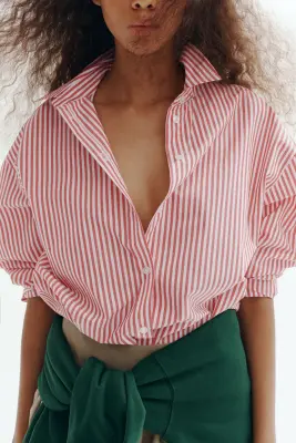 Chemise oversize - Rouge/rayé — photo 2