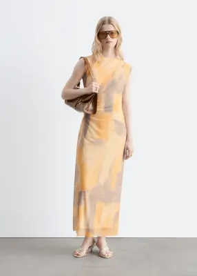 Robe drapée sans manches - Jaune/Imprimé — photo 2