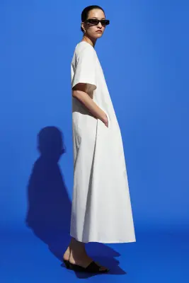 ROBE MIDI EN COTON À OURLET BRUT - BLANC — photo 4