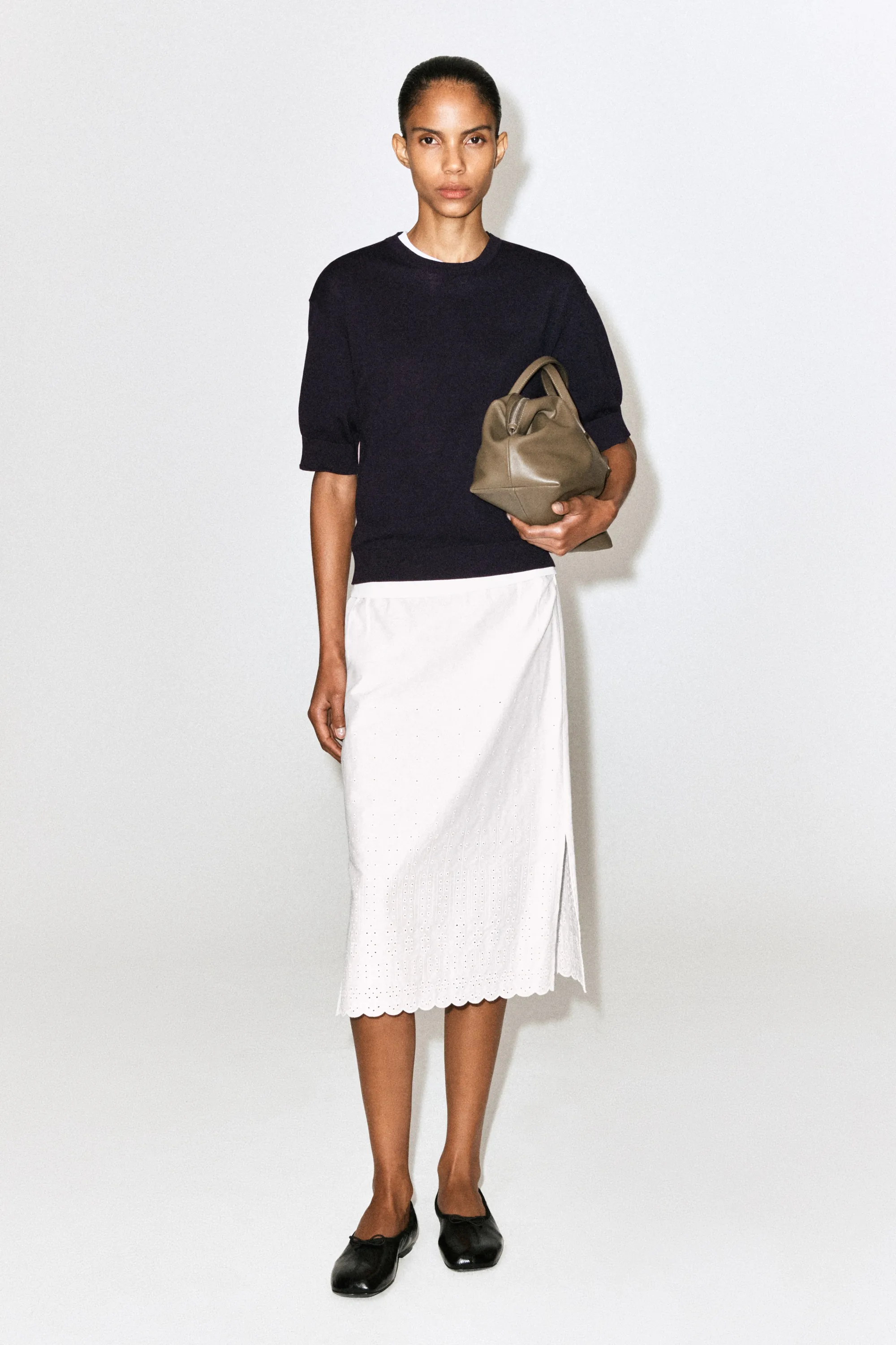 T-SHIRT EN MAILLE DE COTON - BLEU MARINE