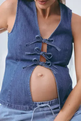 MAMA Gilet sans manches à nouer en denim - Bleu denim — photo 1
