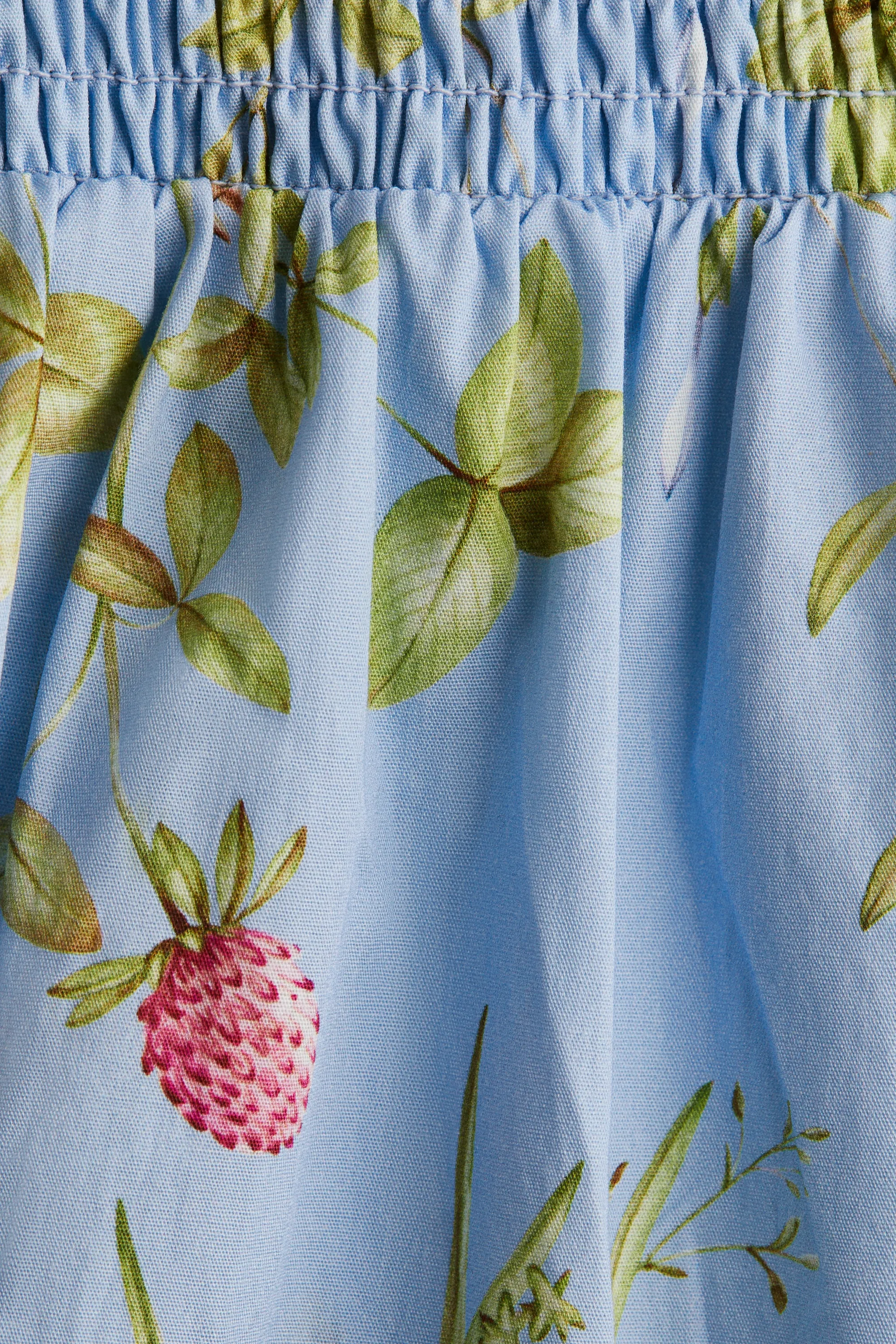 Robe en coton avec bretelles à nouer - Bleu clair/fleuri