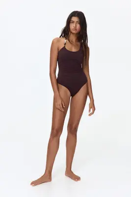 Maillot de bain asymétrique paddé - Marron foncé — photo 1