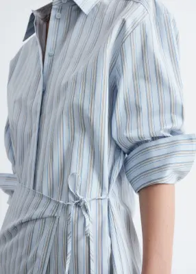 Robe-chemise portefeuille courte - Rayures fines bleues — photo 2